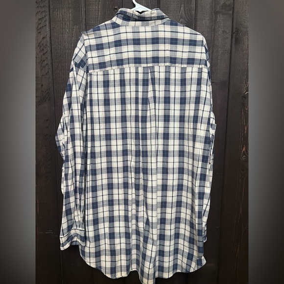 Abercrombie & Fitch The Big Shirt Mens XL Blue/Cream Plaid Button Down 100% Cott - Picture 2 of 6